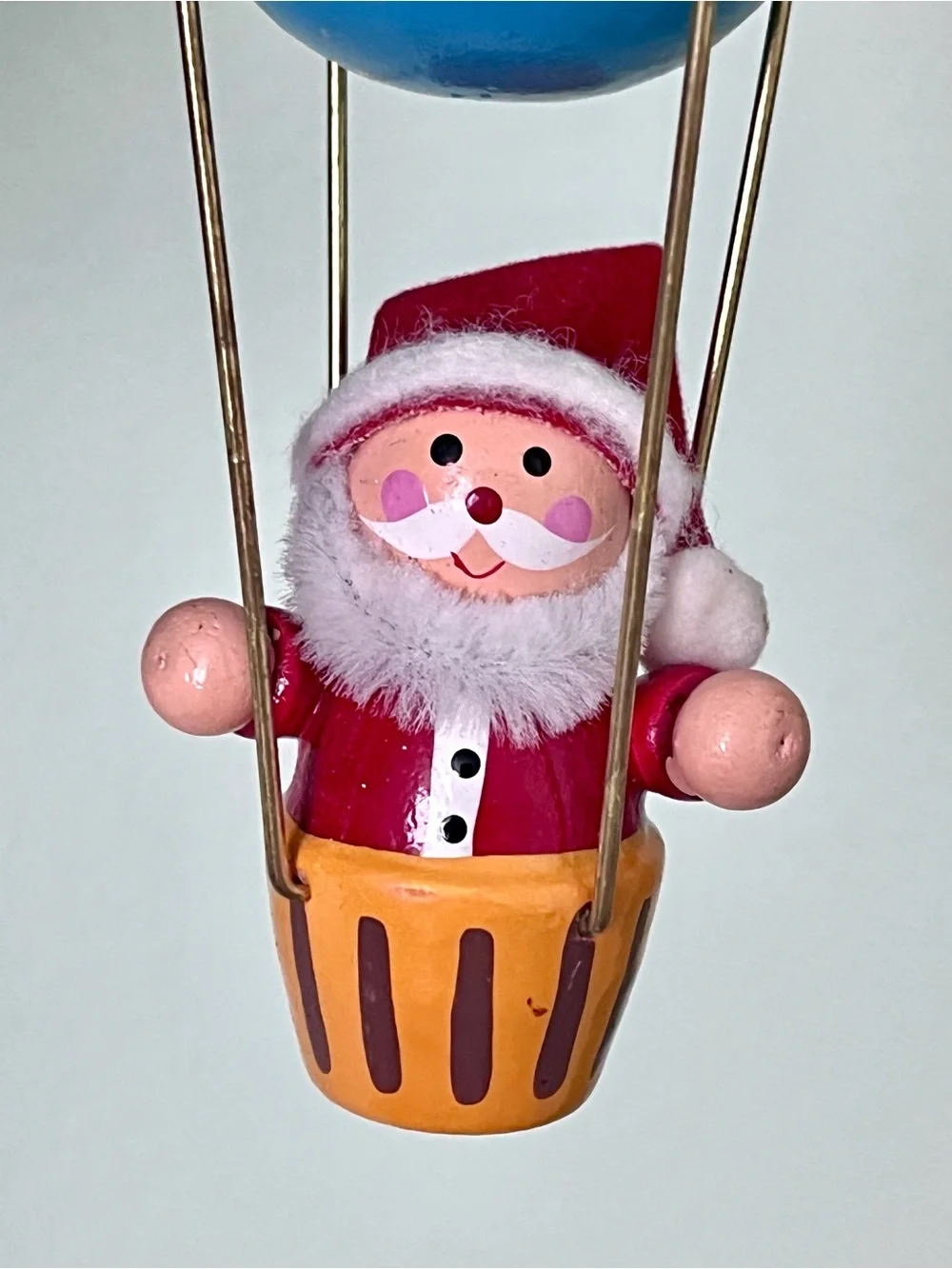 Vintage Santa Hot Air Balloon Ornament Hand-Painted Wood
